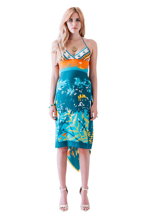 Vivian "Green Dream" Silk Scarf Dress